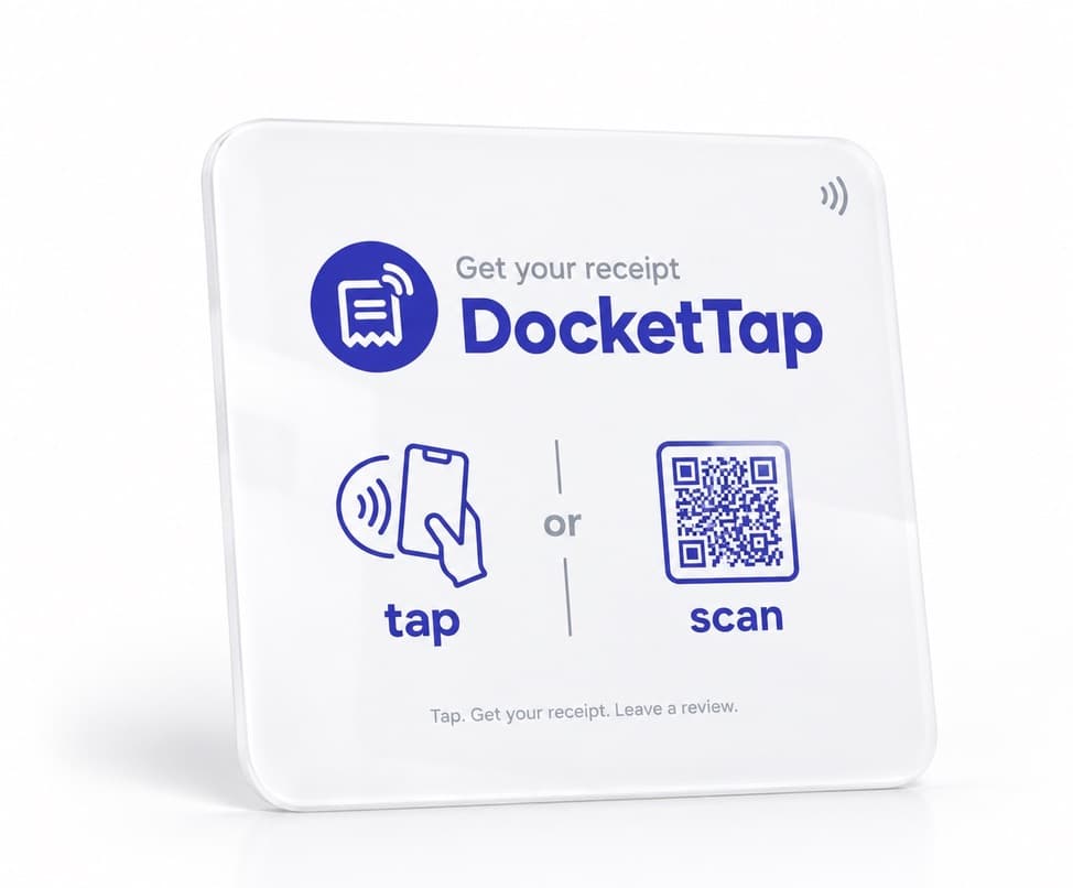 The real DocketTap NFC tile — tap or scan to get a receipt